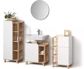 Livinity Badm&ouml;bel-Set, Sonoma Eiche, Wei&szlig;, Holzwerkstoff, 17 F&auml;cher, 1 Schubladen, Rechteckig, 60x65x35 cm