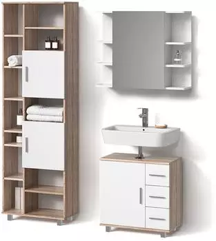 Livinity Badm&ouml;bel-Set, Sonoma Eiche, Wei&szlig;, Holzwerkstoff, 20 F&auml;cher, 3 Schubladen, Rechteckig, 60x60x33 cm