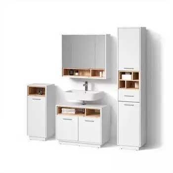 Livinity Badm&ouml;bel-Set, Wei&szlig;, Sonoma Eiche, Holzwerkstoff, 16 F&auml;cher, 1 Schubladen, Rechteckig, 80x93x40 cm