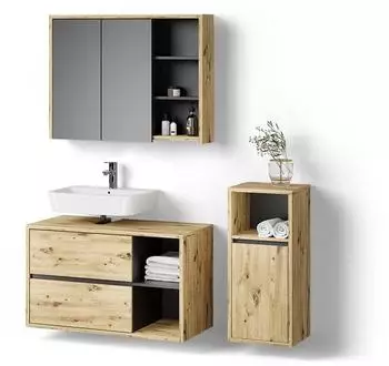 Livinity Badm&ouml;bel-Set, Braun, Anthrazit, Holzwerkstoff, 11 F&auml;cher, 2 Schubladen, Rechteckig, 45x100x60 cm