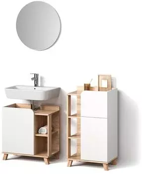 Livinity Badm&ouml;bel-Set, Sonoma Eiche, Wei&szlig;, Holzwerkstoff, 9 F&auml;cher, 1 Schubladen, Rechteckig, 60x65x35 cm