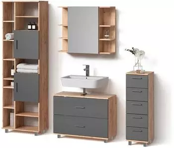 Livinity Badm&ouml;bel-Set, Eiche, Anthrazit, Holzwerkstoff, 20 F&auml;cher, 7 Schubladen, Rechteckig, 80x60x33 cm