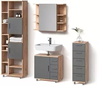 Livinity Badm&ouml;bel-Set, Eiche, Anthrazit, Holzwerkstoff, 20 F&auml;cher, 8 Schubladen, Rechteckig, 60x60x33 cm