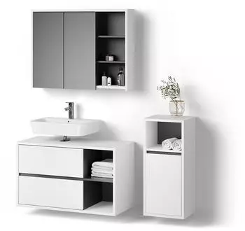 Livinity Badm&ouml;bel-Set, Wei&szlig;, Anthrazit, Holzwerkstoff, 11 F&auml;cher, 2 Schubladen, Rechteckig, 45x100x60 cm