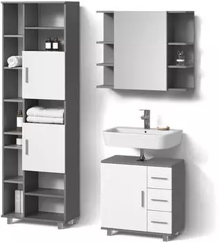 Livinity Badm&ouml;bel-Set, Anthrazit, Wei&szlig;, Holzwerkstoff, 20 F&auml;cher, 3 Schubladen, Rechteckig, 60x60x33 cm