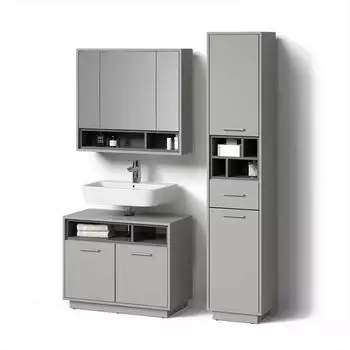 Livinity Badm&ouml;bel-Set, Grau, Anthrazit, Holzwerkstoff, 19 F&auml;cher, 1 Schubladen, Rechteckig, 80x64x40 cm