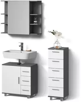 Livinity Badm&ouml;bel-Set, Anthrazit, Wei&szlig;, Holzwerkstoff, 7 F&auml;cher, 8 Schubladen, Rechteckig, 60x60x33 cm
