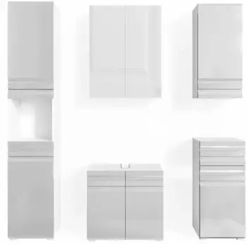 VICCO Badm&ouml;bel-Set, Wei&szlig; Hochglanz, Holzwerkstoff, 14 F&auml;cher, 1 Schubladen, Rechteckig, 56x60x34 cm