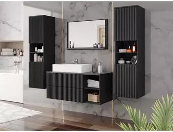 Mirjan24 Badm&ouml;bel-Set, Schwarz, Holzwerkstoff, 2 Schubladen, Rechteckig, 100x57x45 cm (800000849017)