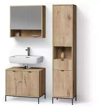 Livinity Badm&ouml;bel-Set, Eiche Wotan, Holzwerkstoff, 10 F&auml;cher, 1 Schubladen, Rechteckig, 70x63x45 cm