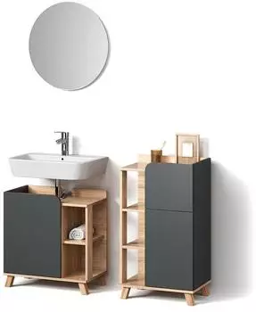Livinity Badm&ouml;bel-Set, Anthrazit, Sonoma Eiche, Holzwerkstoff, 9 F&auml;cher, 1 Schubladen, 35x65x60 cm