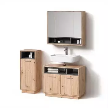 Livinity Badm&ouml;bel-Set, Eiche Artisan, Anthrazit, Holzwerkstoff, 14 F&auml;cher, Rechteckig, 80x64x40 cm