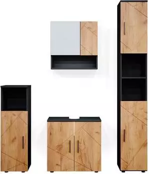 VICCO Badm&ouml;bel-Set, Eiche Wotan, Anthrazit, Holzwerkstoff, 16 F&auml;cher, Rechteckig, 80x58.6x41 cm