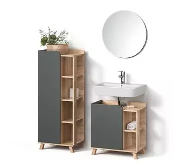 Livinity Badm&ouml;bel-Set, Anthrazit, Sonoma Eiche, Holzwerkstoff, 12 F&auml;cher, Rechteckig, 35x65x60 cm