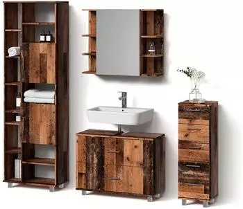 Livinity Badm&ouml;bel-Set, Wildeiche, Holzwerkstoff, 20 F&auml;cher, 7 Schubladen, Rechteckig, 80x60x33 cm