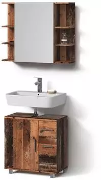 Livinity Badm&ouml;bel-Set, Wildeiche, Wildeiche, Holzwerkstoff, 7 F&auml;cher, 3 Schubladen, 60x60x33 cm