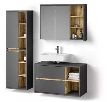 Livinity Badm&ouml;bel-Set, Anthrazit, Eiche, Holzwerkstoff, 18 F&auml;cher, 2 Schubladen, 100x60x45 cm
