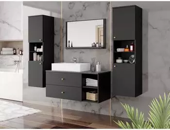 Mirjan24 Badm&ouml;bel-Set, Schwarz, Metall, 2 Schubladen, Rechteckig, 100x57x45 cm (800000849086)