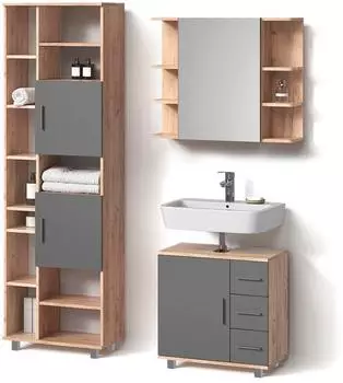 Livinity Badm&ouml;bel-Set, Eiche, Anthrazit, Holzwerkstoff, 20 F&auml;cher, 3 Schubladen, 60x60x33 cm