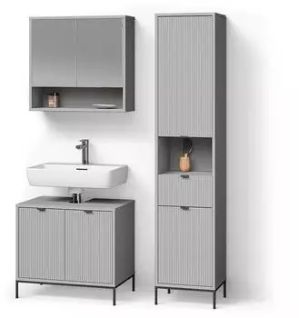 Livinity Badm&ouml;bel-Set, Grau, Holzwerkstoff, 10 F&auml;cher, 1 Schubladen, Rechteckig, 70x63x45 cm