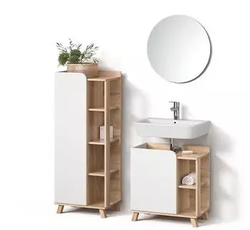 Livinity Badm&ouml;bel-Set, Sonoma Eiche, Wei&szlig;, Holzwerkstoff, 12 F&auml;cher, Rechteckig, 60x65x35 cm