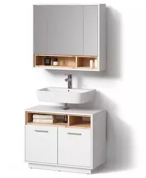 Livinity Badm&ouml;bel-Set, Wei&szlig;, Sonoma Eiche, Holzwerkstoff, 11 F&auml;cher, Rechteckig, 80x72x40 cm