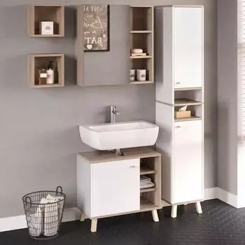 VICCO Badm&ouml;bel-Set, Wei&szlig;, Sonoma Eiche, Holzwerkstoff, 18 F&auml;cher, Rechteckig, 62x54x32 cm