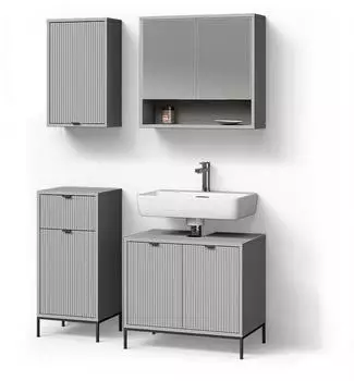 Livinity Badm&ouml;bel-Set, Grau, Holzwerkstoff, 9 F&auml;cher, 1 Schubladen, Rechteckig, 70x63x45 cm