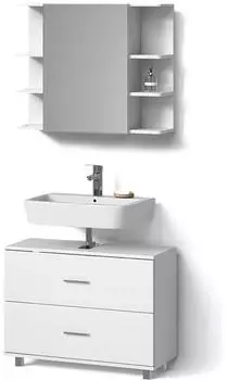 Livinity Badm&ouml;bel-Set, Wei&szlig;, Holzwerkstoff, 8 F&auml;cher, 2 Schubladen, Rechteckig, 80x60x33 cm