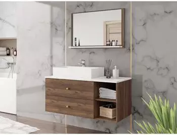 Mirjan24 Badm&ouml;bel-Set, Braun, Metall, 2 Schubladen, Rechteckig, 100x57x45 cm (800000849082)