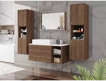 Mirjan24 Badm&ouml;bel-Set, Braun, Metall, 2 Schubladen, Rechteckig, 100x57x45 cm (800000849079)
