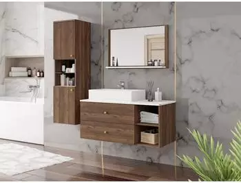 Mirjan24 Badm&ouml;bel-Set, Braun, Metall, 2 Schubladen, Rechteckig, 100x57x45 cm (800000849062)