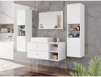 Mirjan24 Badm&ouml;bel-Set, Wei&szlig;, Metall, 2 Schubladen, Rechteckig, 100x57x45 cm (800000849069)