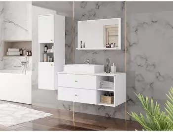 Mirjan24 Badm&ouml;bel-Set, Wei&szlig;, Metall, 2 Schubladen, Rechteckig, 100x57x45 cm (800000849052)