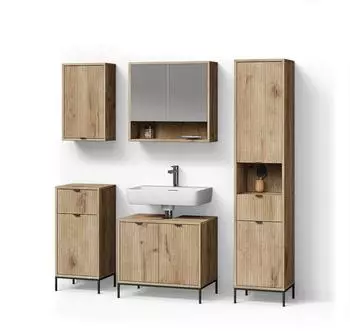 Livinity Badm&ouml;bel-Set, Eiche Wotan, Holzwerkstoff, 17 F&auml;cher, 2 Schubladen, 70x63x45 cm