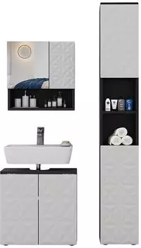 VICCO Badm&ouml;bel-Set, Schwarz, Wei&szlig;, Holzwerkstoff, 13 F&auml;cher, Rechteckig, 60x57x30 cm