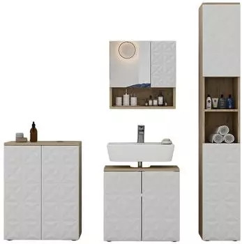 VICCO Badm&ouml;bel-Set, Wei&szlig;, Eiche, Holzwerkstoff, 16 F&auml;cher, Rechteckig, 60x57x30 cm