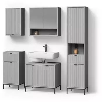 Livinity Badm&ouml;bel-Set, Grau, Holzwerkstoff, 17 F&auml;cher, 2 Schubladen, 70x63x45 cm