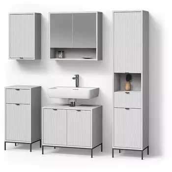 Livinity Badm&ouml;bel-Set, Wei&szlig;, Holzwerkstoff, 17 F&auml;cher, 2 Schubladen, 70x63x45 cm