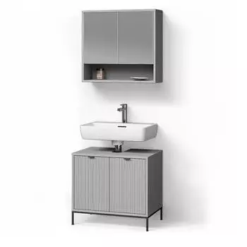Livinity Badm&ouml;bel-Set, Grau, Holzwerkstoff, 6 F&auml;cher, Rechteckig, 70x63x45 cm