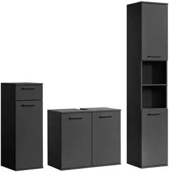 mokebo Badm&ouml;bel-Set, Schwarz, Holzwerkstoff, 136x180x34 cm (800000567245)