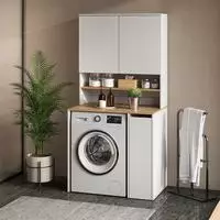 Waschmaschinenschrank Vicco Viktor Wei&szlig;/Artisan 93.6 x 88.2 cm 2 Teile mit...
