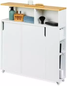 Relaxdays Nischenschrank mit Bambusablage 79x17x75cm Wei&szlig; (10050291_0)
