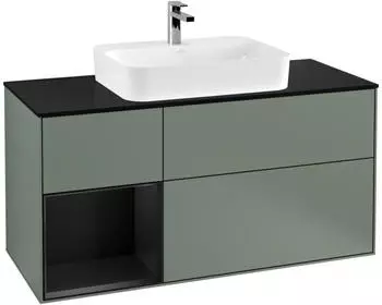 Villeroy & Boch Finion Waschtischunterschrank mit LED 1200x603x501mm olive matt/schwarz matt (F412PDGM)