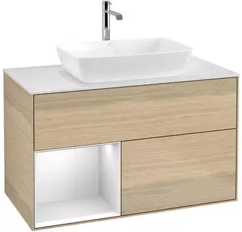 Villeroy & Boch Finion Waschtischunterschrank 1000mm, LED, eiche/wei&szlig; matt (F771MTPC)