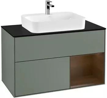 Villeroy & Boch Finion Waschtischunterschrank 1000mm, olive matt/Walnuss Furnier (F372GNGM)