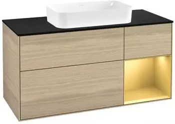 Villeroy & Boch Finion Waschtischunterschrank mit LED 1200x603x501mm, Eiche/gold matt (F712HFPC)