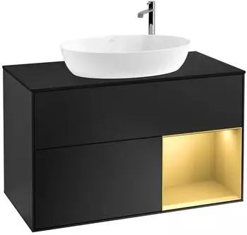 Villeroy & Boch Finion LED-Waschtischunterschrank 100cm, schwarz matt/gold matt (F902HFPD)