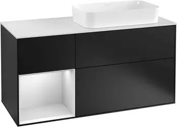 Villeroy & Boch Finion Waschbeckenunterschrank 1200mm, Becken rechts, Regal links, 3 Ausz&uuml;ge, LED (F681MTPD)