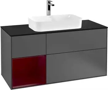 Villeroy & Boch Finion Waschbeckenunterschrank 1200mm, Becken mittig, Regal links, 3 Ausz&uuml;ge, LED (F292HBGK)